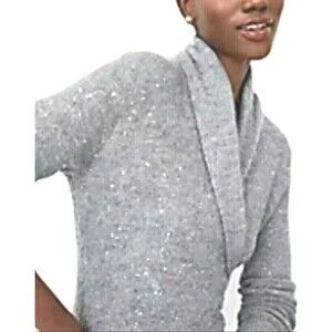 ANN TAYLOR HEATHER GRAY SILVER SPARKLE LIGHTWEIGHT SWEATER TOP SIZE PM Cozy #7